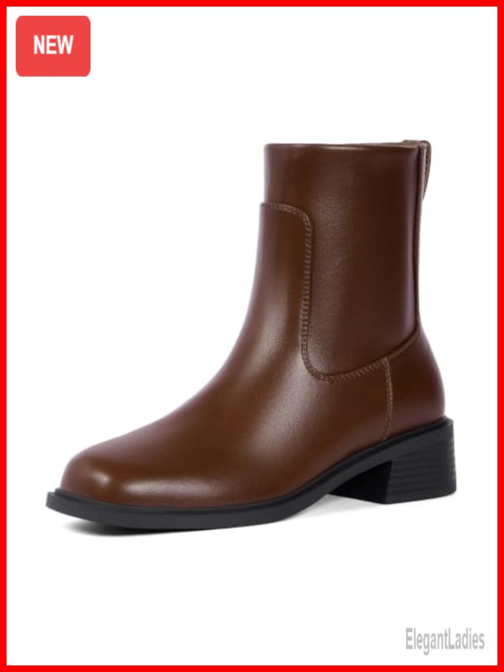 Faux Leather Square Toe Low Heel Ankle Boots Block Heel Zip